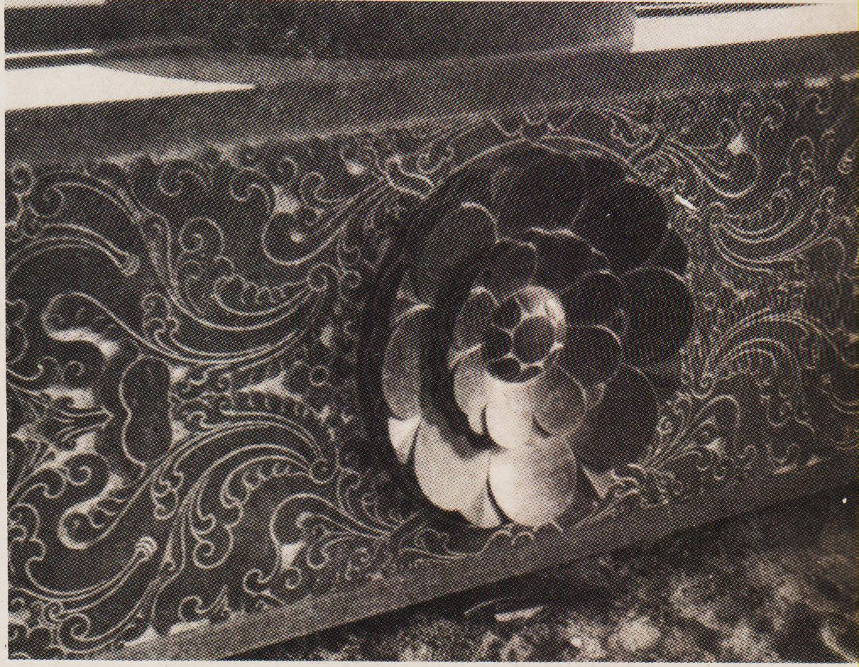 A lotus design projected on a beam (bottom) which is to be the rear beam of the Mukha Mandapam of the Vivekananda Mandapam.